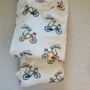 Hanna Andersson White Pajama Set with Bunny and Bicycle Print